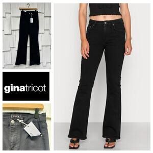 NWT Gina Tricot Womens‎ Black Mid Rise Flare Denim Jeans Cotton Blend Size 3/26